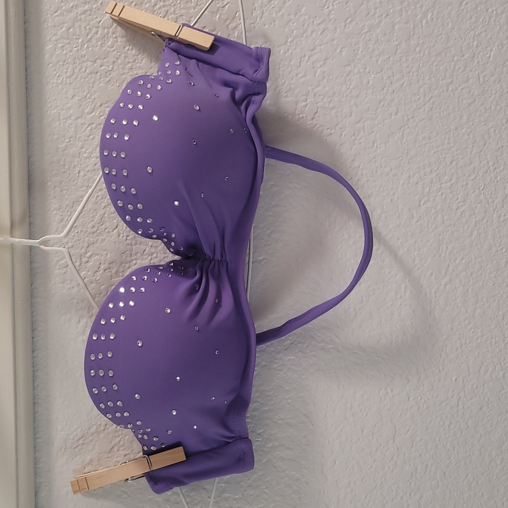 Xhilaration Purple Crystal Convertible Bandeau Swim Top (S)
